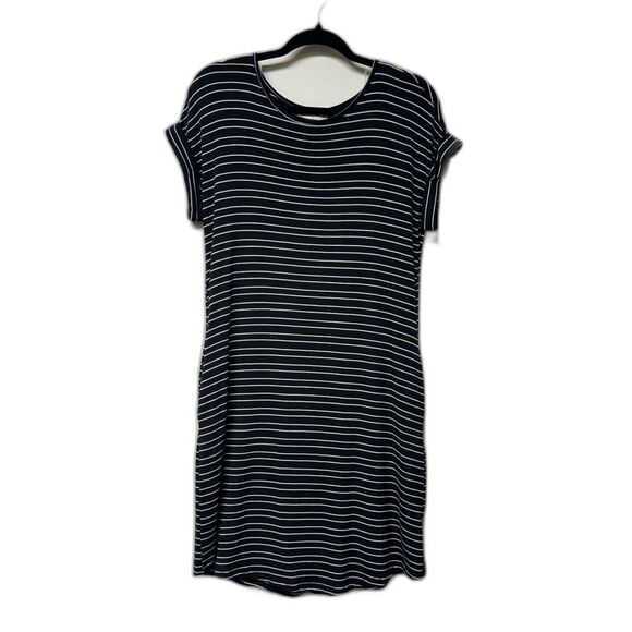 NWT ALTAR'D STATE Essential Black White Stripe Faux Wood Button Tee Midi, Sz S - Picture 1 of 7